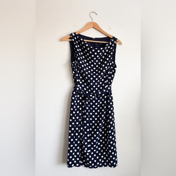 Jones New York Polka Dot Sleeveless Sheath Dress Navy Career Nautical Preppy 8 - Picture 8 of 11